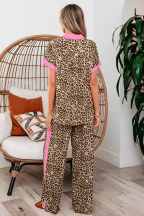 Time To Relax Leopard Pink Stripe Top and Pants Set
