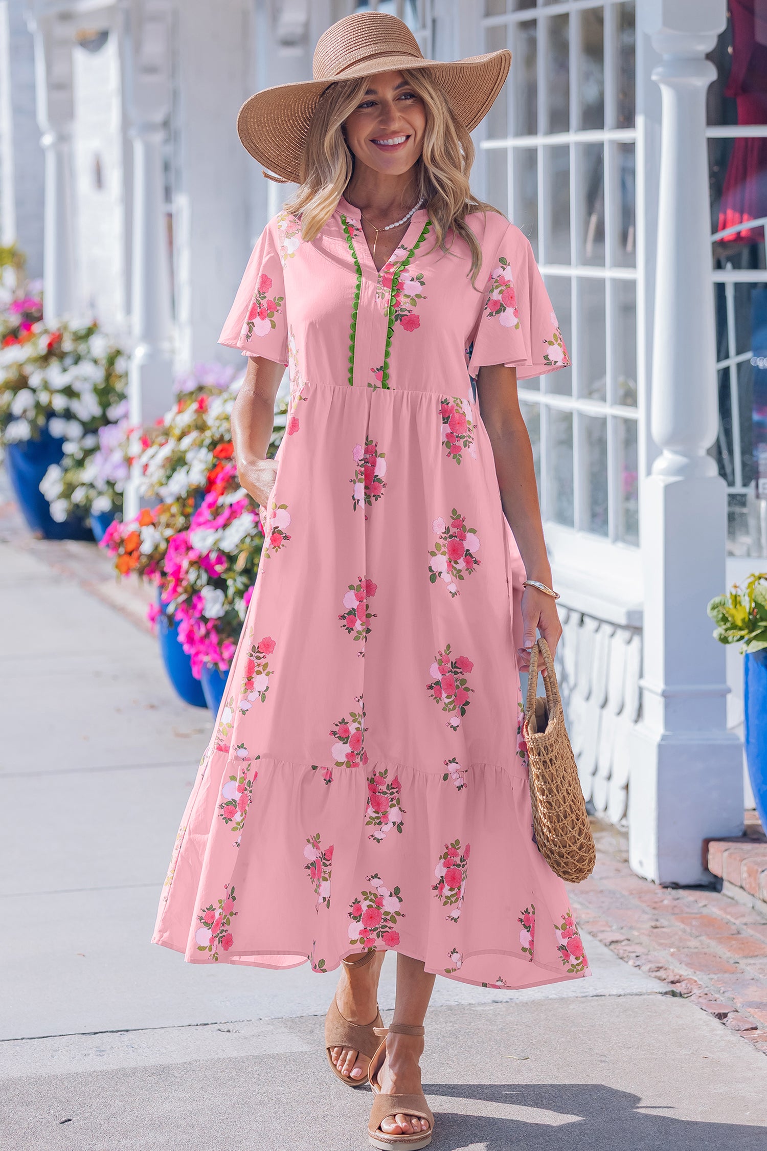Resort Getaway Pink Floral Print Maxi Dress