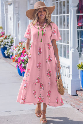 Resort Getaway Pink Floral Print Maxi Dress