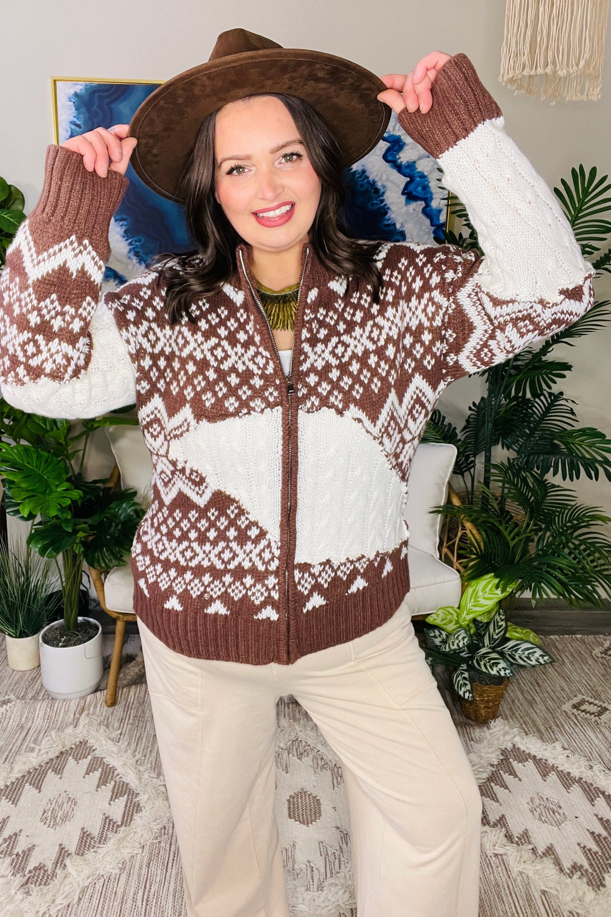 Cozy By Design Brown Zip Cardigan - OT206BR