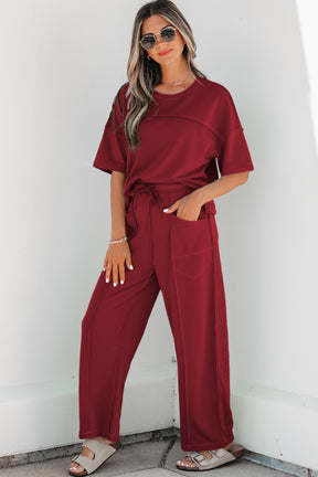 Here For It Racing Red Top and Barrel Pant Set