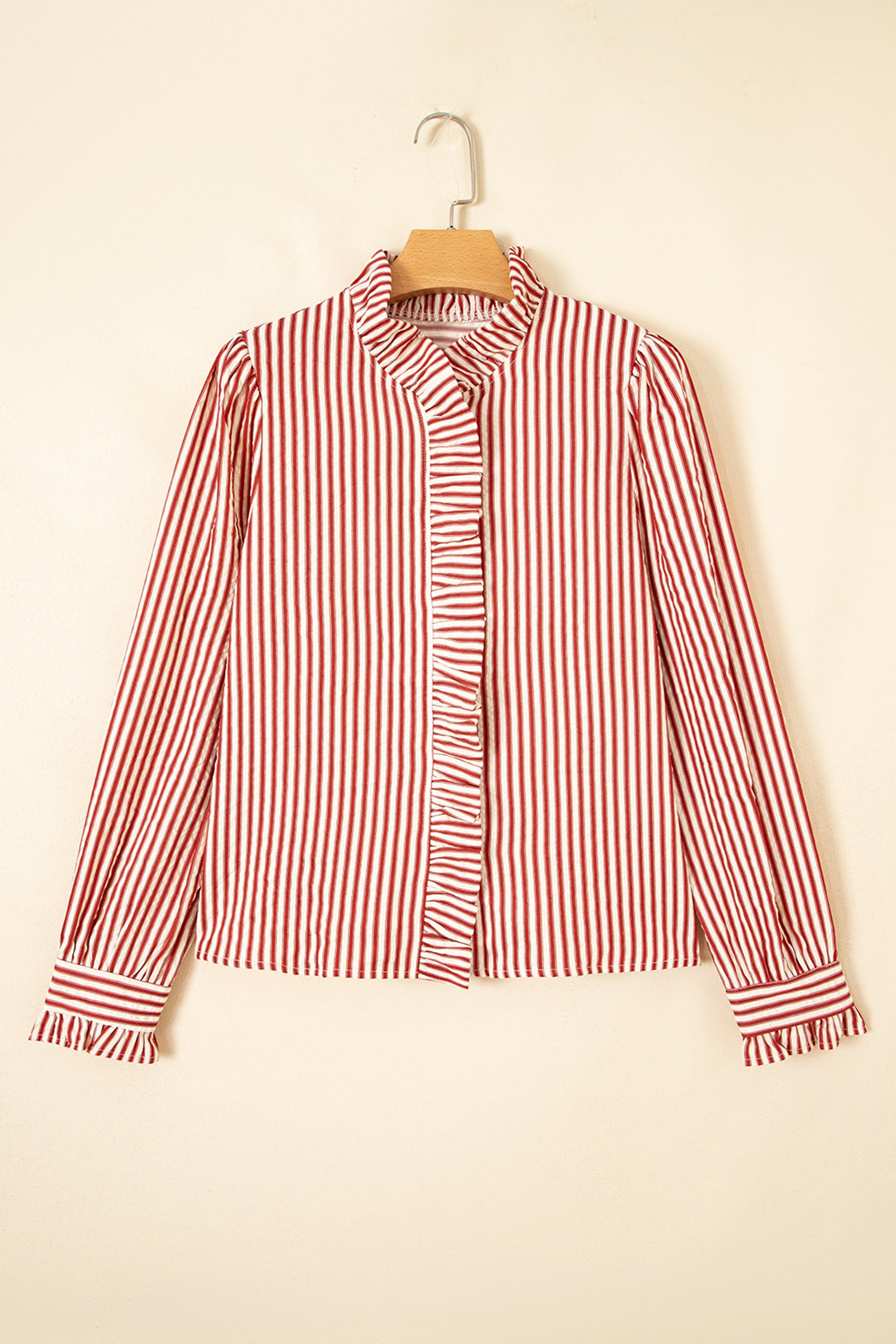 Crimson And Cream Stripe Ruffle Top
