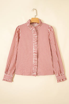 Crimson And Cream Stripe Ruffle Top