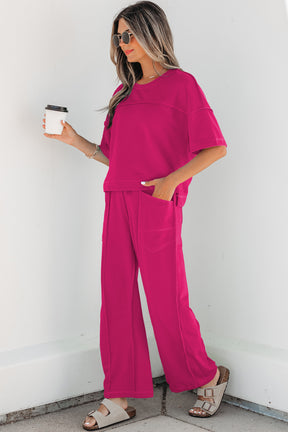 Here For It Rose Red Top and Barrel Pant Set