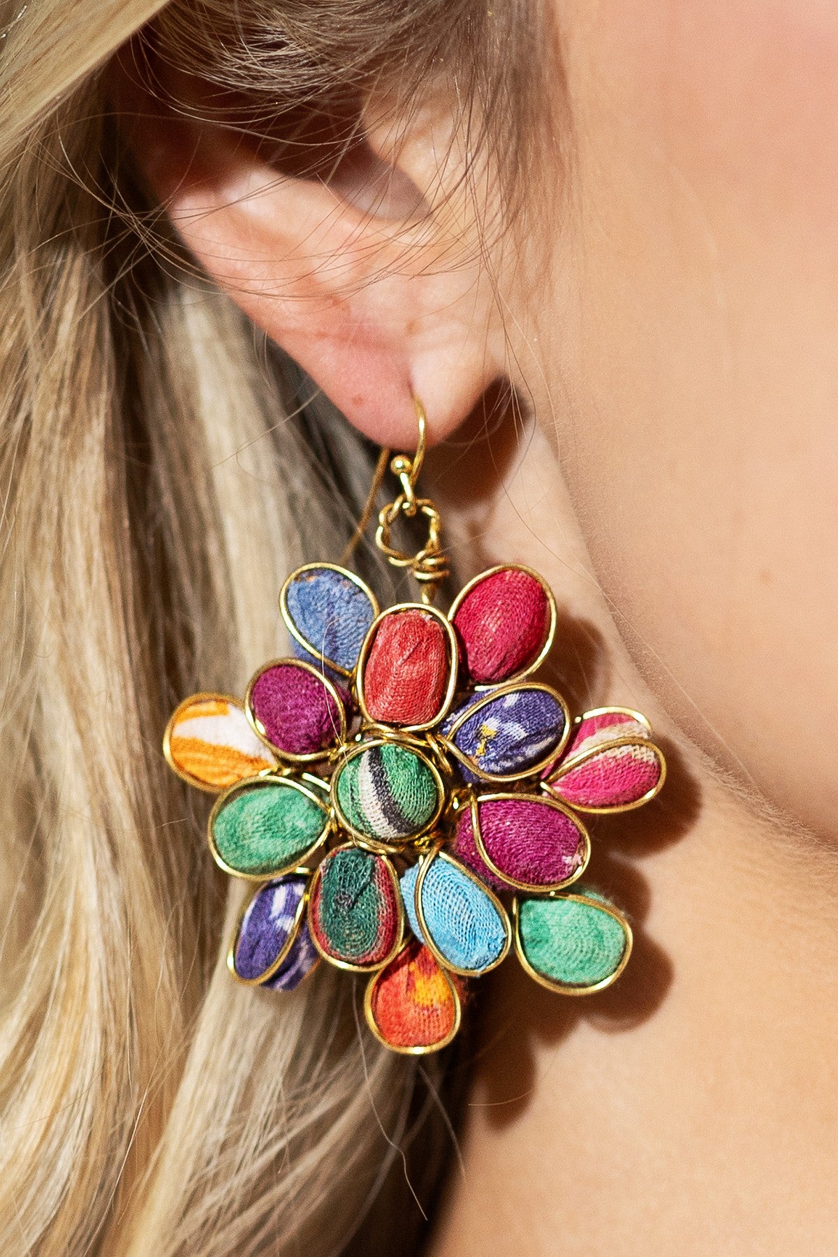 Multi Wrapped Beaded Flower Earrings - E051MU