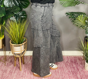 Everyday Comfort Wear Black Mineral Wash Tiered Wide Leg Pants