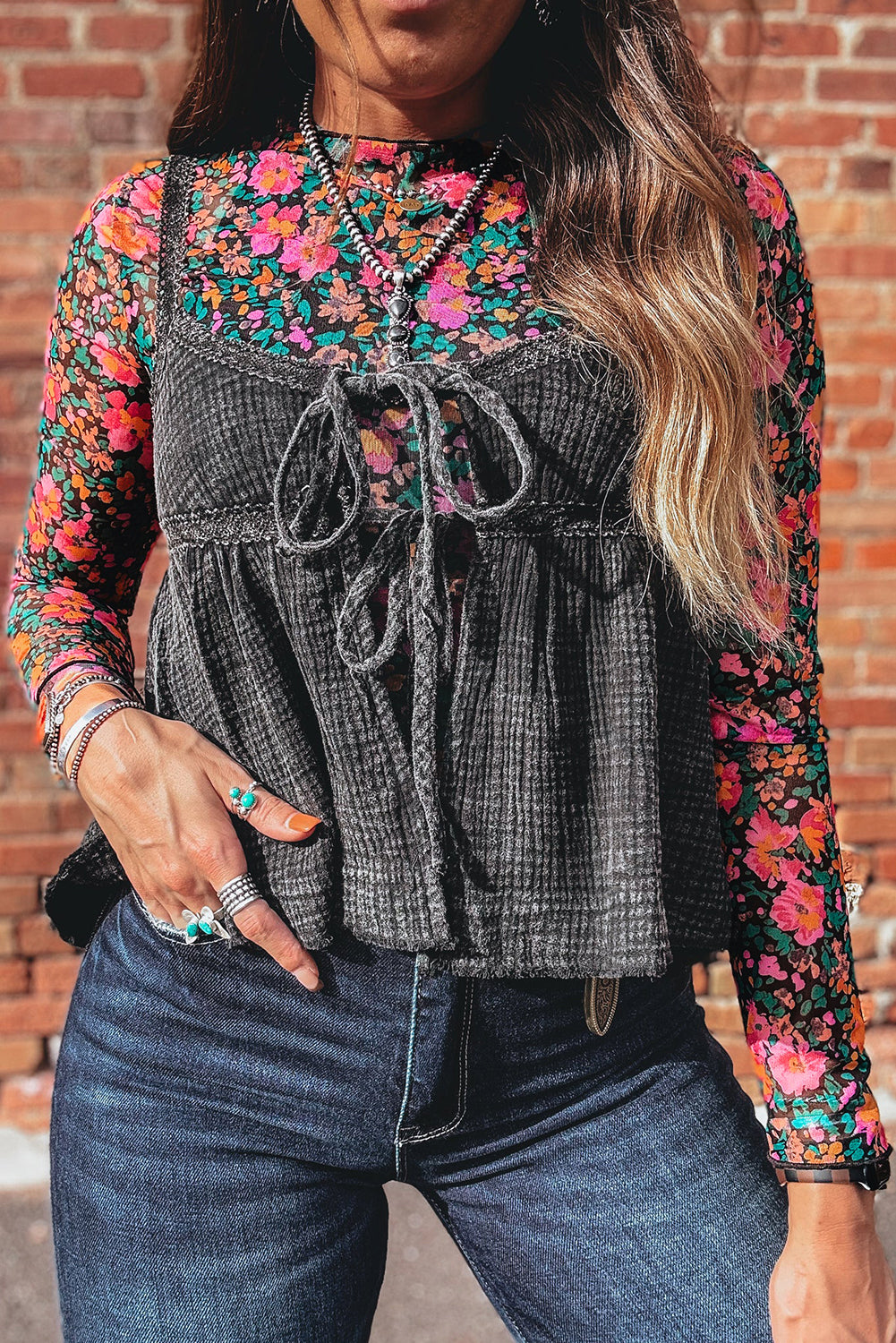 Flower Filled Moments Mesh Top