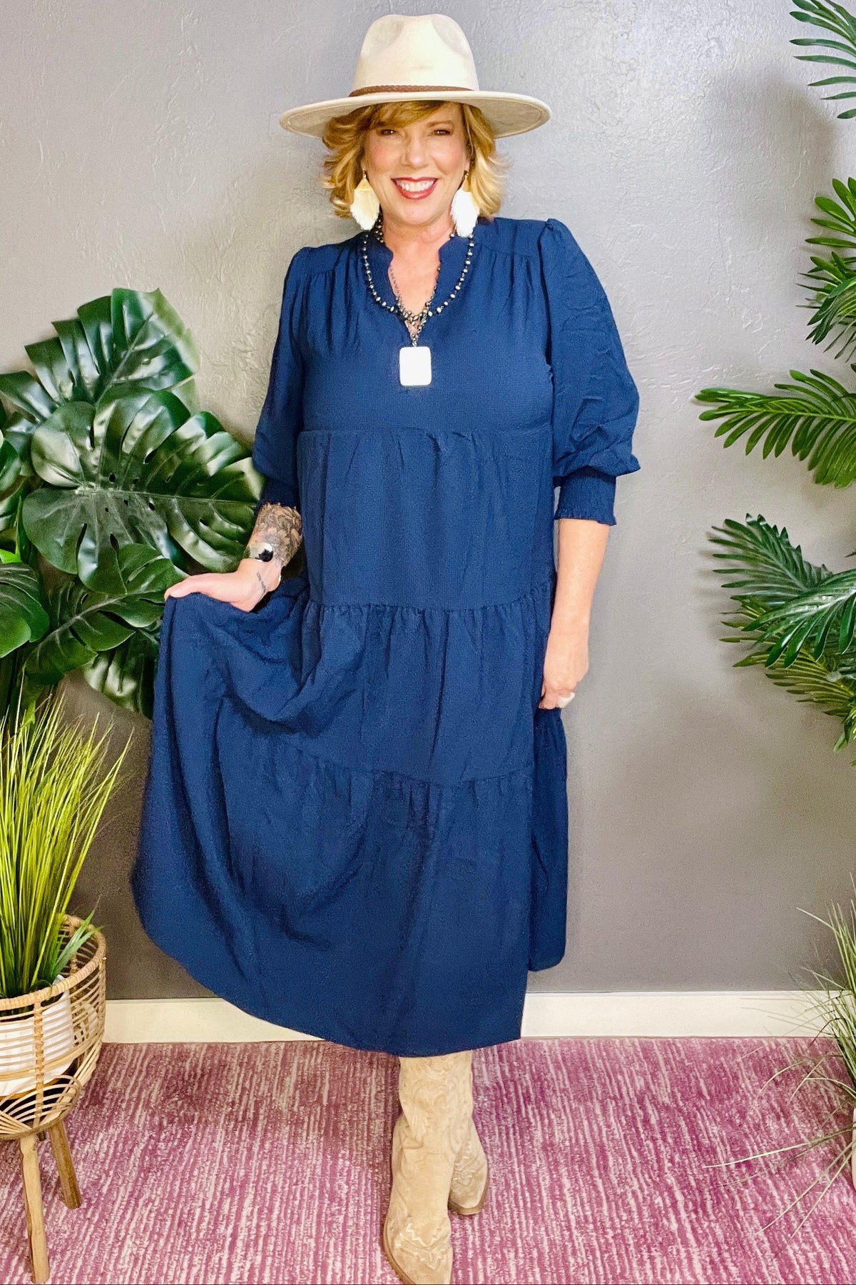 Small Town Girl Navy Tiered Dress - DR015NV