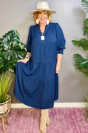 Small Town Girl Navy Tiered Dress - DR015NV