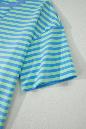 Coastal Ease Green Stripe Top And Short Set