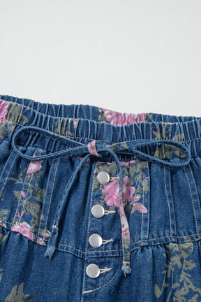 Vintage Rose Floral Print Wide Leg Jeans