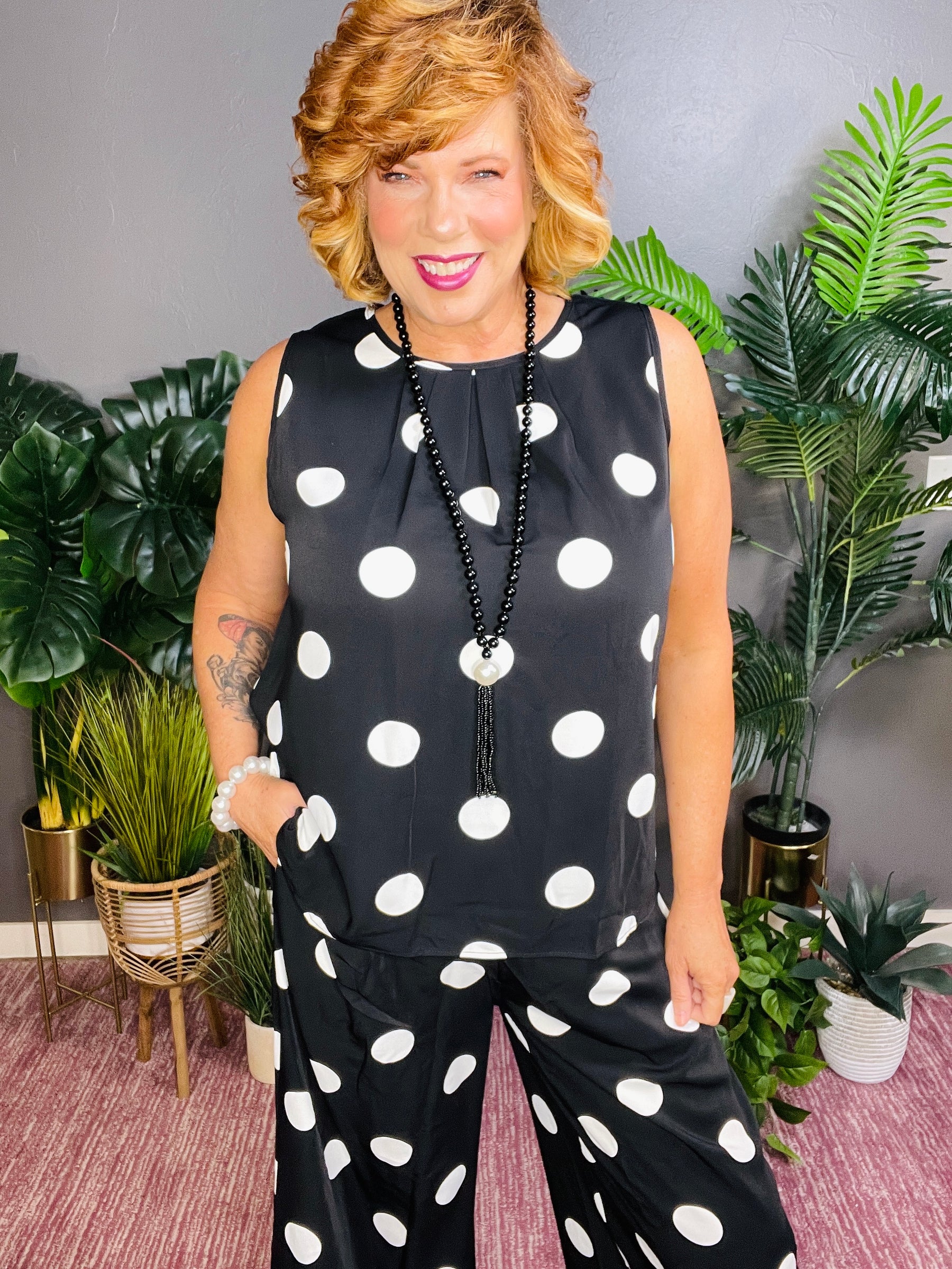 The Sweet Spot Black Polka Dot Top And Pant Set