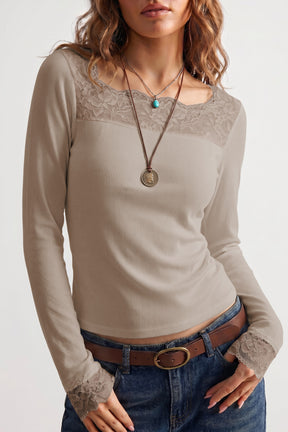 Feminine Touch Ribbed Lace Top