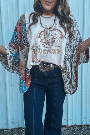 Peace In the Desert Asymmetric Printed Patchwork Top