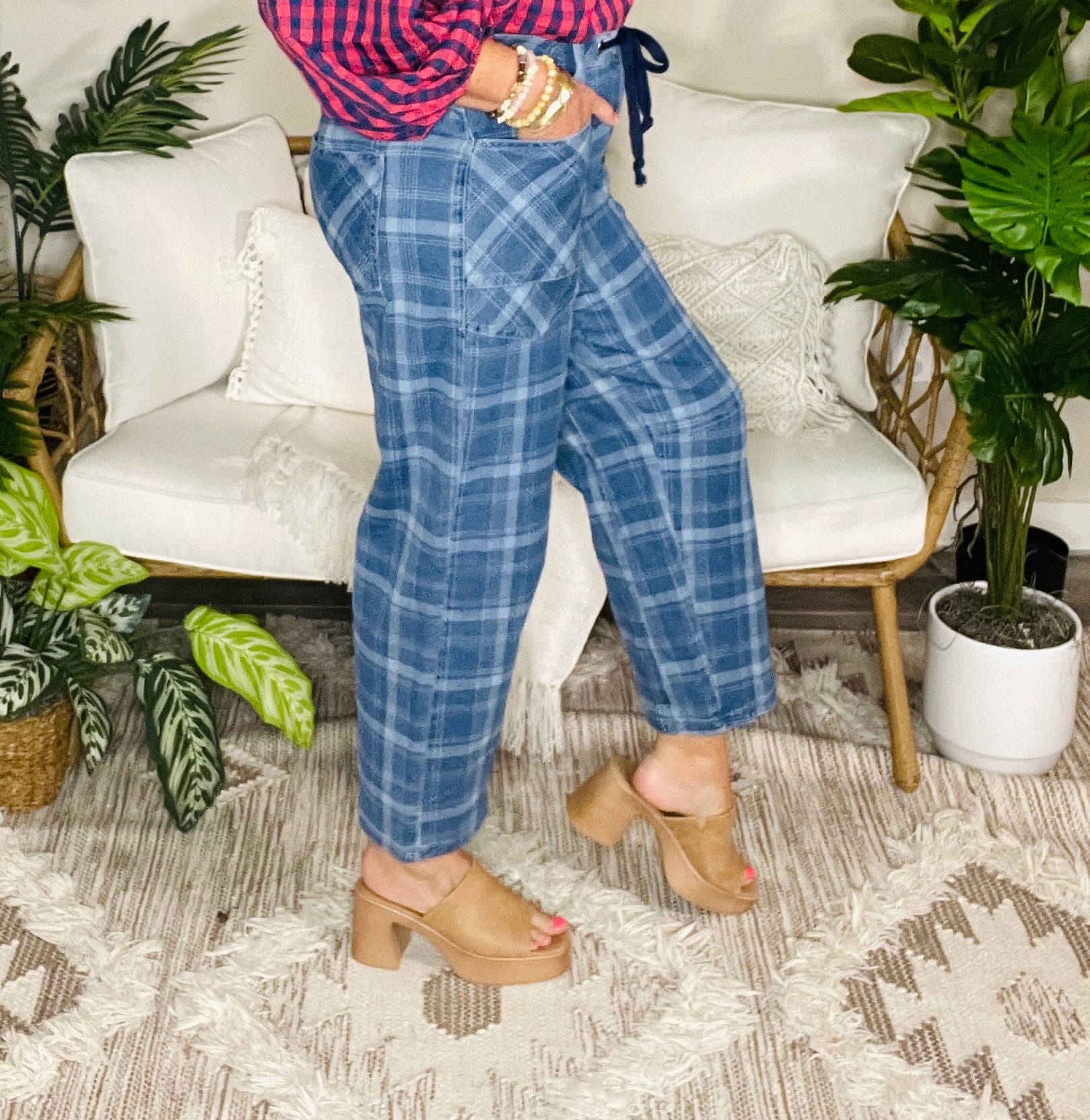 Blue Skies Plaid Jeans