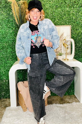 Everyday Comfort Wear Black Mineral Wash Tiered Wide Leg Pants