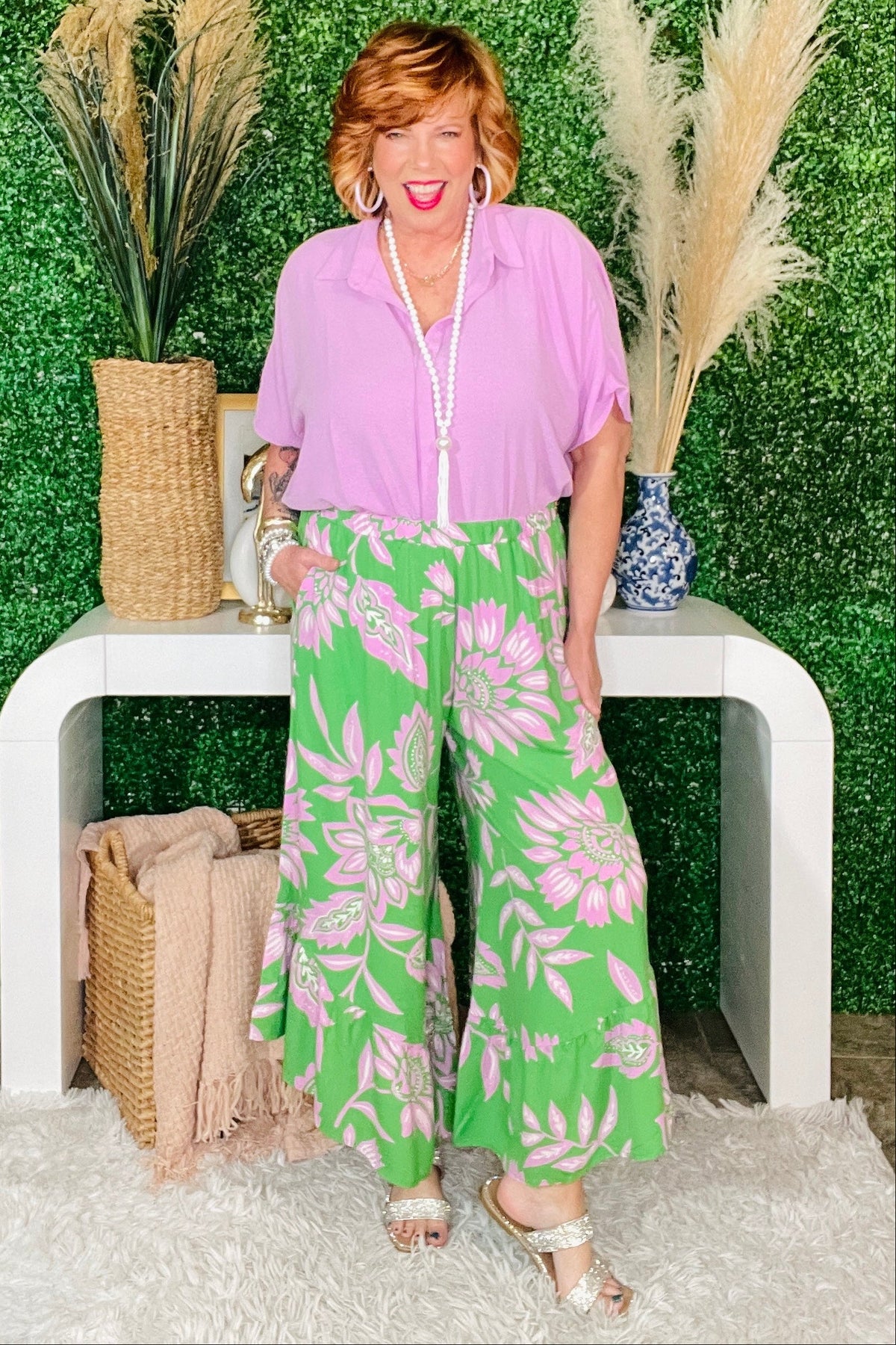 Floral Getaway Lime Floral Pants - P084LM