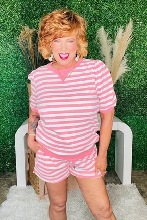 Girl On The Go Pink Stripe Top And Shorts Set