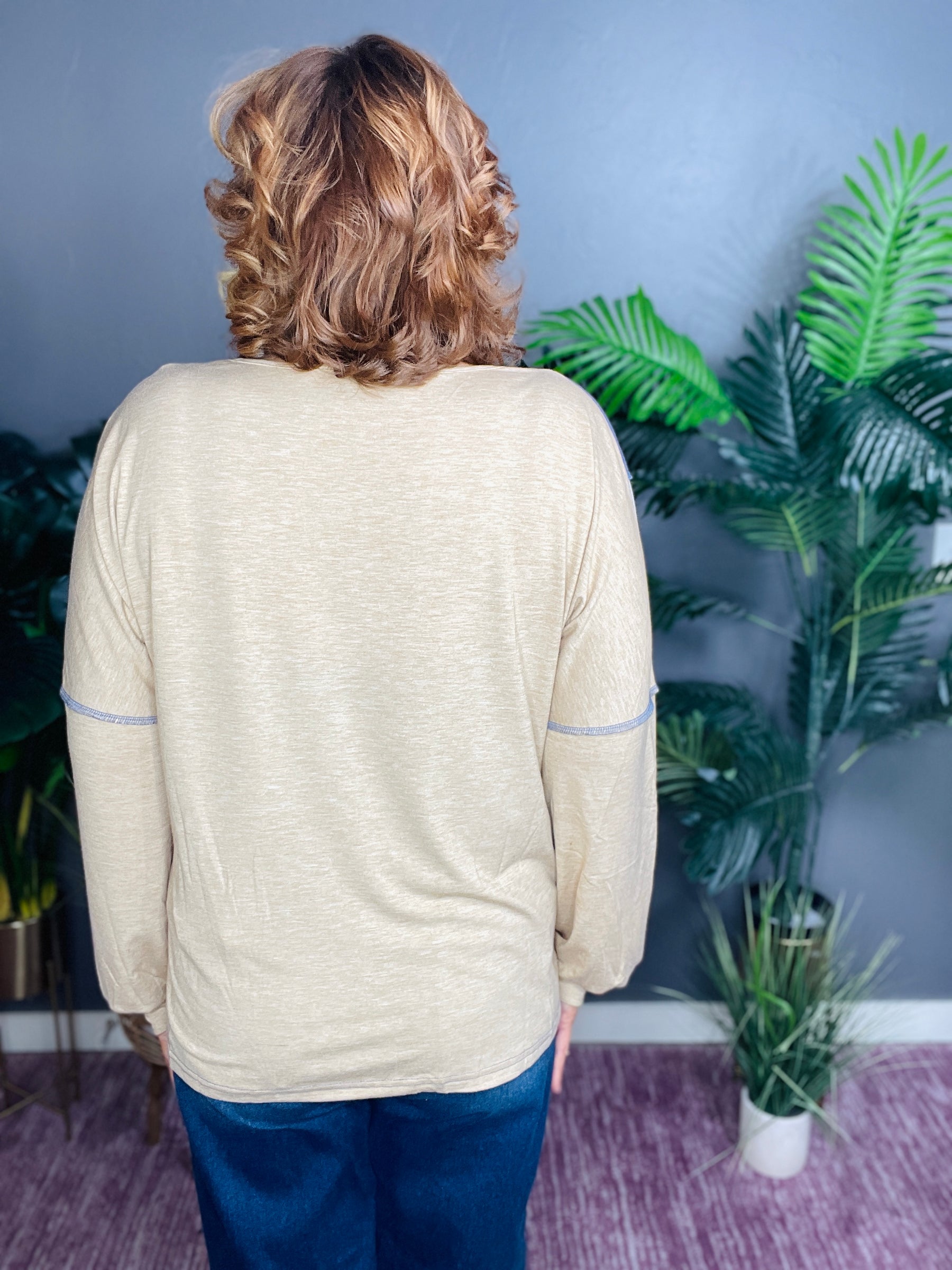 Block Party Blue Colorblock V Neck Top