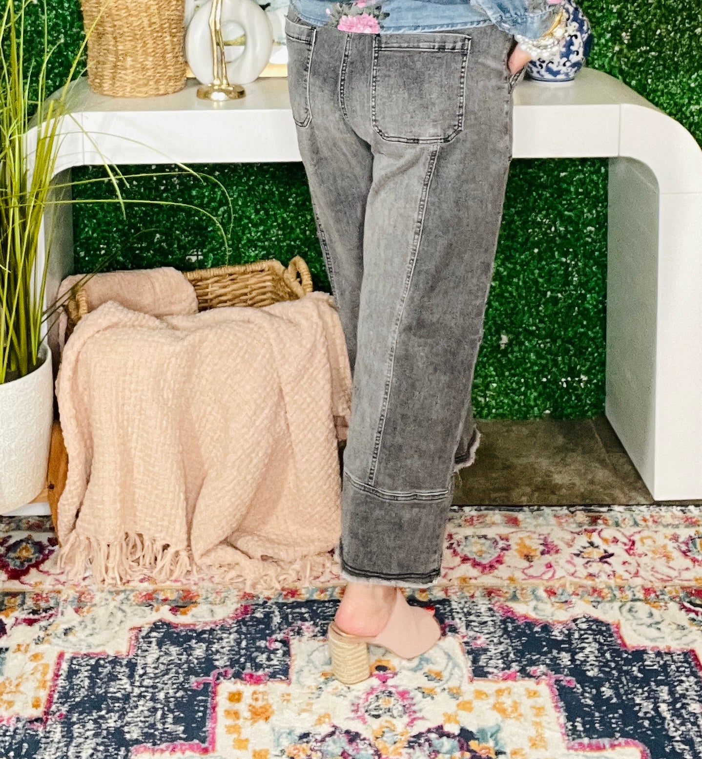 Worth Your While Gray Drawstring Wide Leg Denim Pant