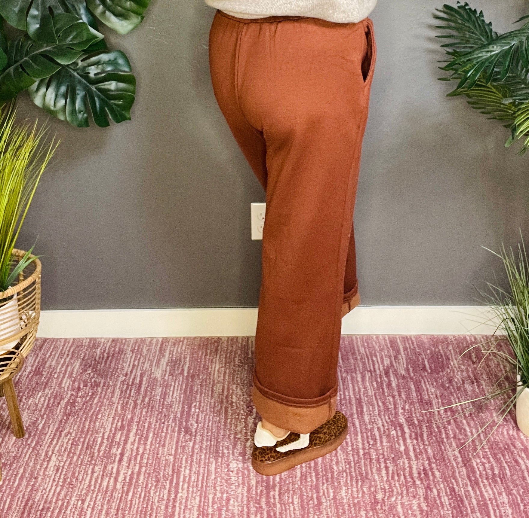 Comfort In Style Coffee Fleece Lined Elastic Waist Pant