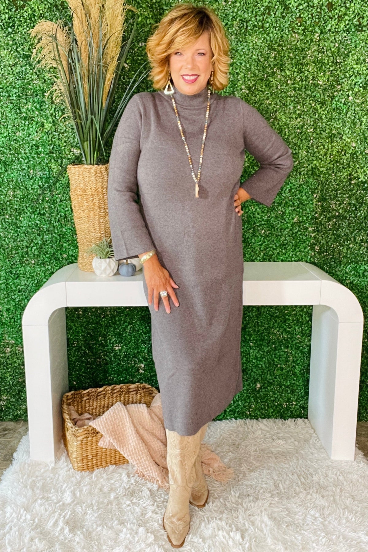 Simply Perfect Charcoal Knit Midi Dress - DR002CG
