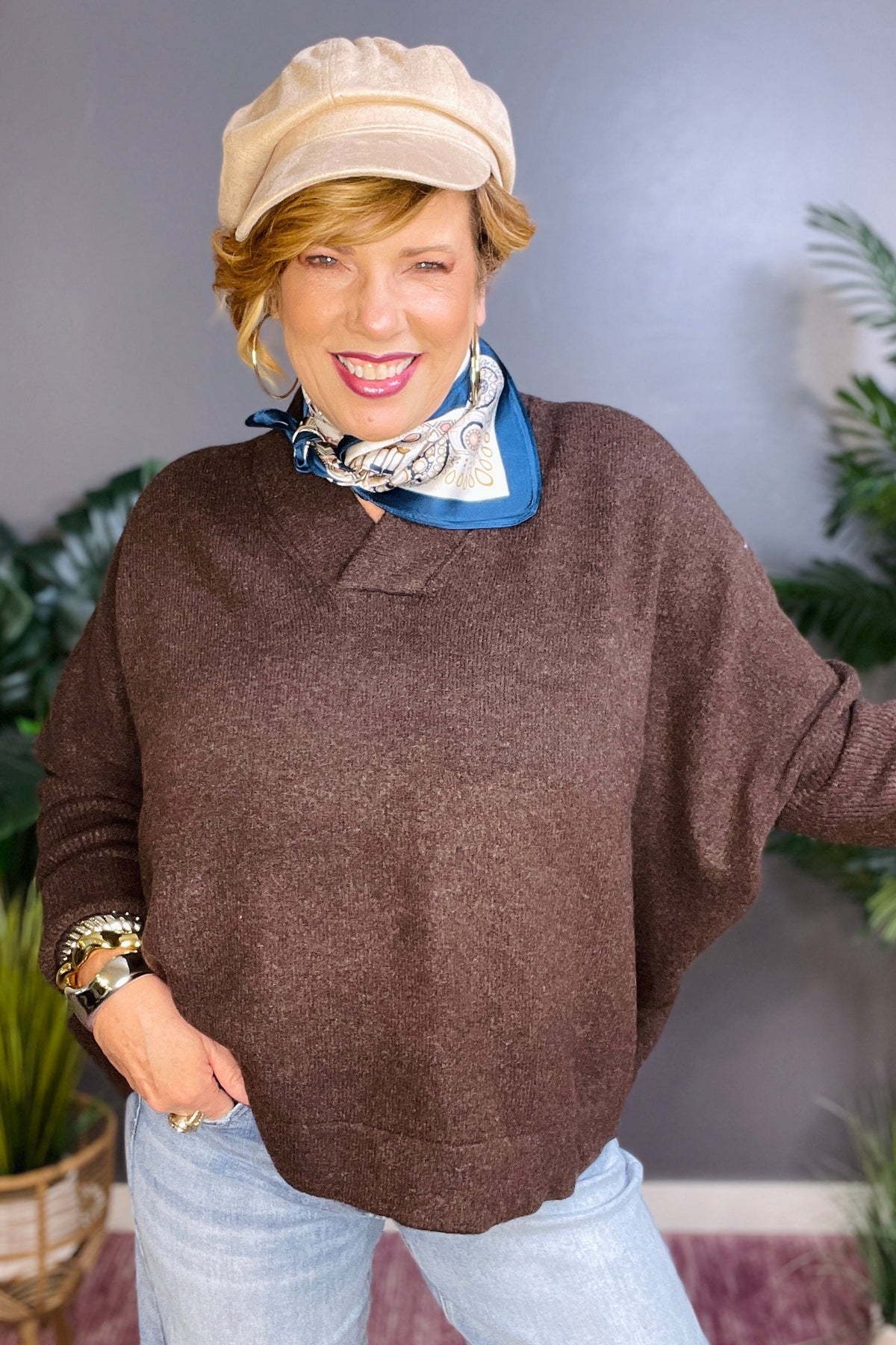 Simply Dreamy Espresso V-Neck Sweater