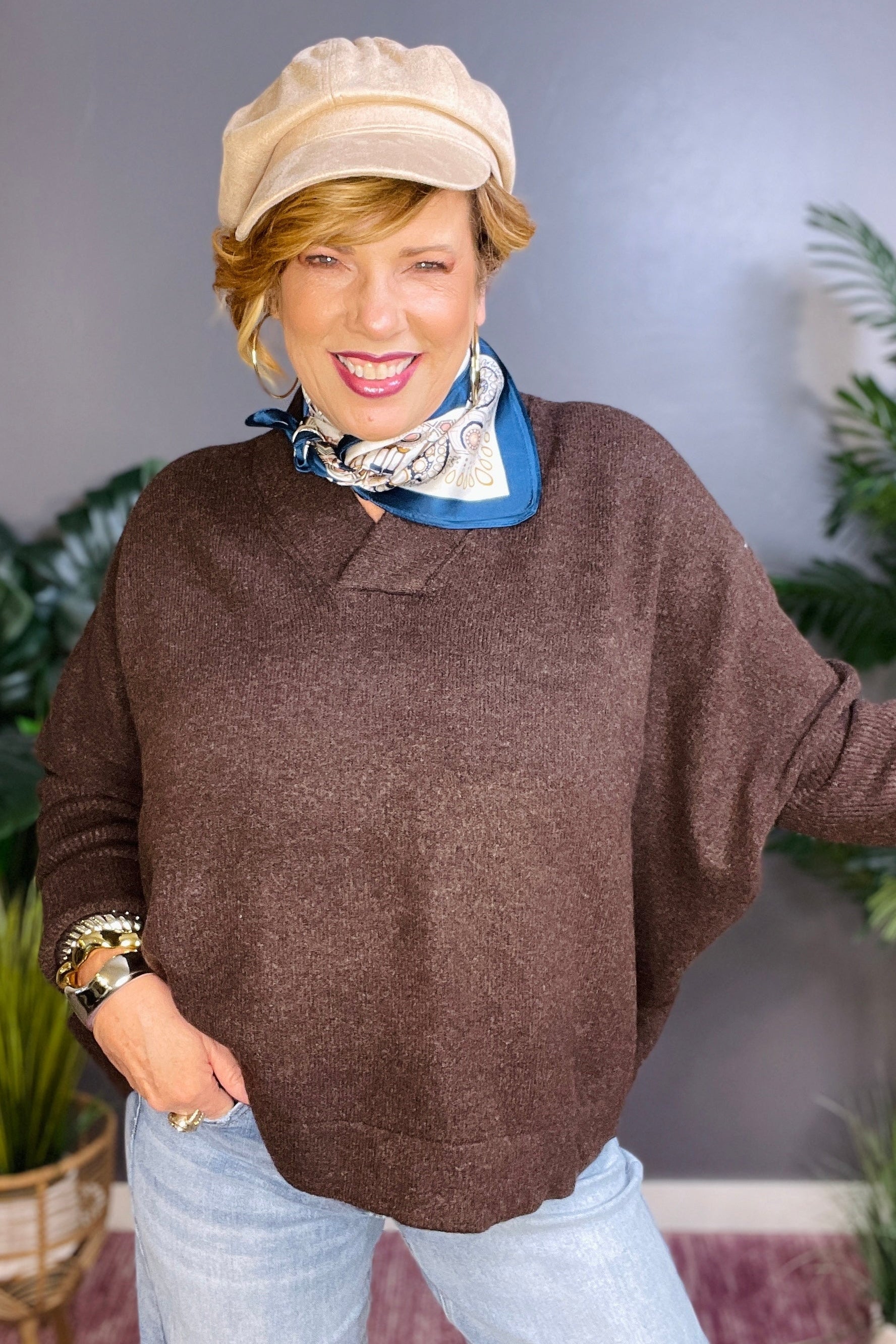 Simply Dreamy Espresso V-Neck Sweater