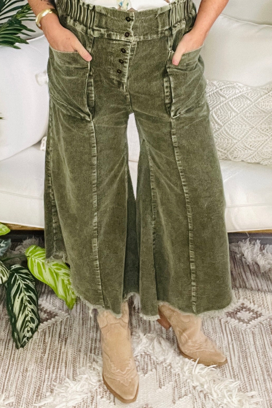 Come As You Are Olive Corduroy Pants - P168OL
