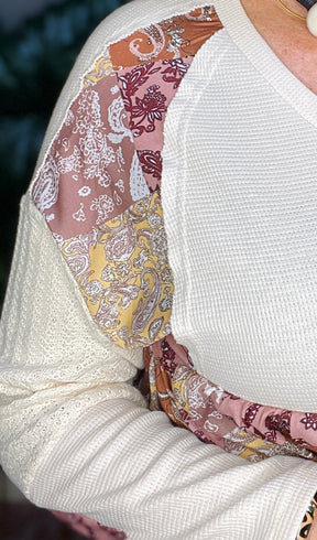 Boho Energy Paisley Print Patchwork Top