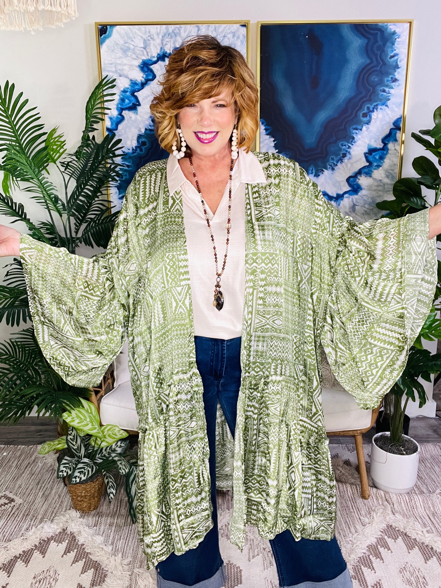 Wander This Way Green Kimono - OT201GN