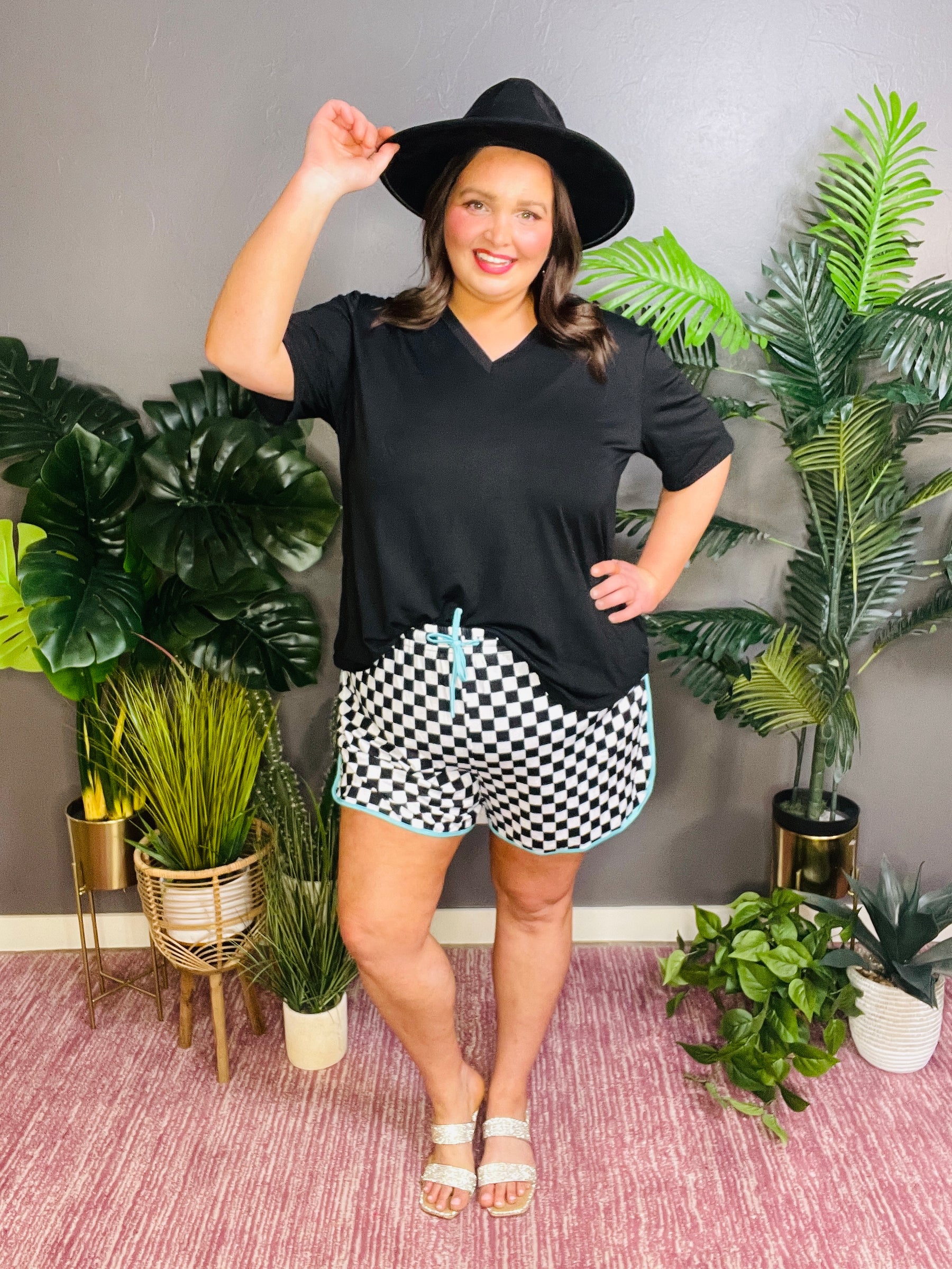 Checkered Charm Top And Short Set - SET030BW
