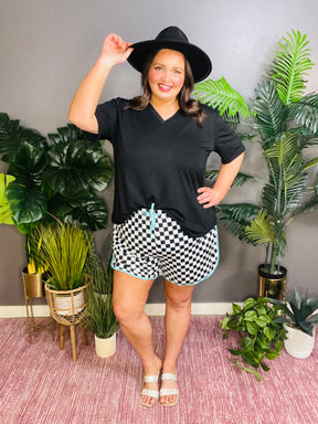 Checkered Charm Top And Short Set - SET030BW
