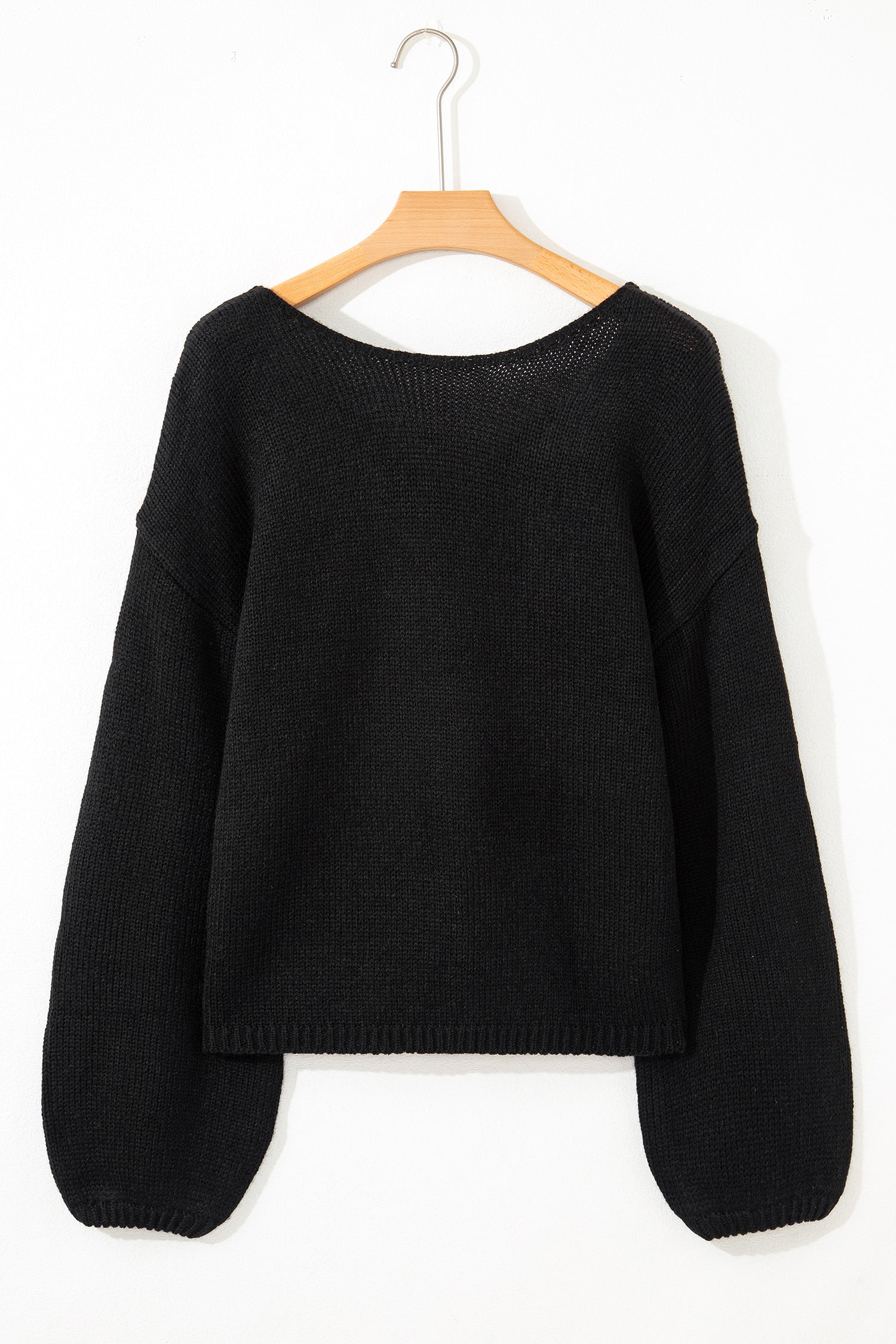 Bow Bella - Black Bow Backless Bubble Sleeve Sweater