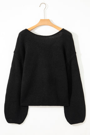 Bow Bella - Black Bow Backless Bubble Sleeve Sweater