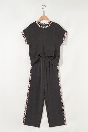 Cozy Horizon Leopard Ribbed Top and Cropped Pants Set