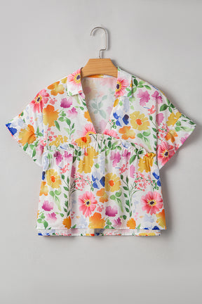 The Floral Edit Yellow Ruffled Sleeve V Neck Top
