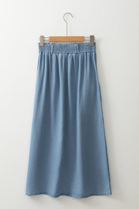 Strolling Downtown Buttoned Front High Waist Denim Maxi Skirt