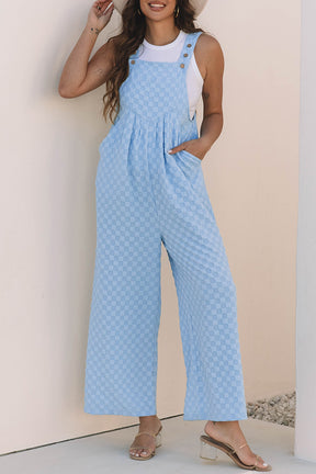 On The Checklist Beau Blue Checkered High Waist Wide Leg Overall