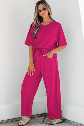 Here For It Rose Red Top and Barrel Pant Set