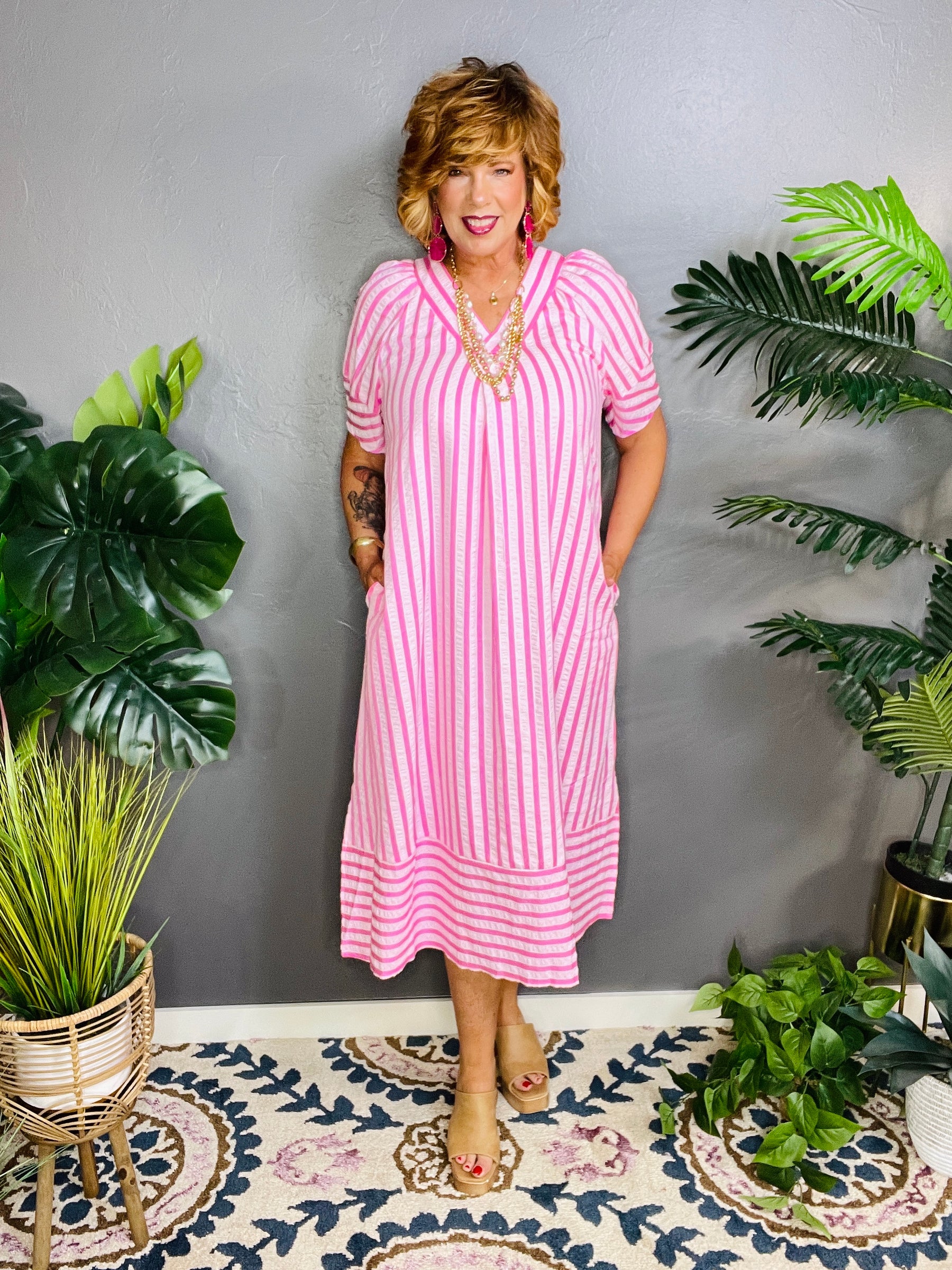 All Dressed Up Pink Stripe Dress