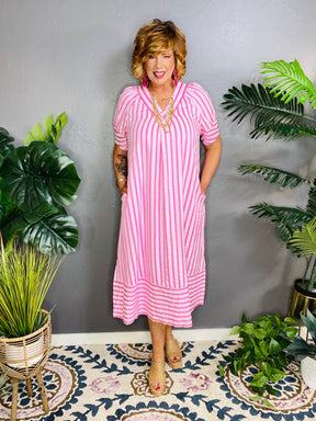 All Dressed Up Pink Stripe Dress