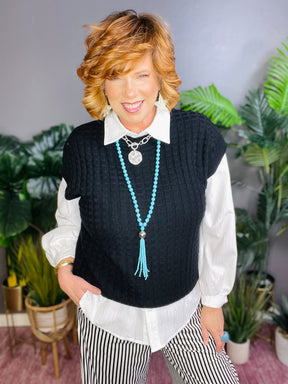 Signature Knit Black Textured Sweater