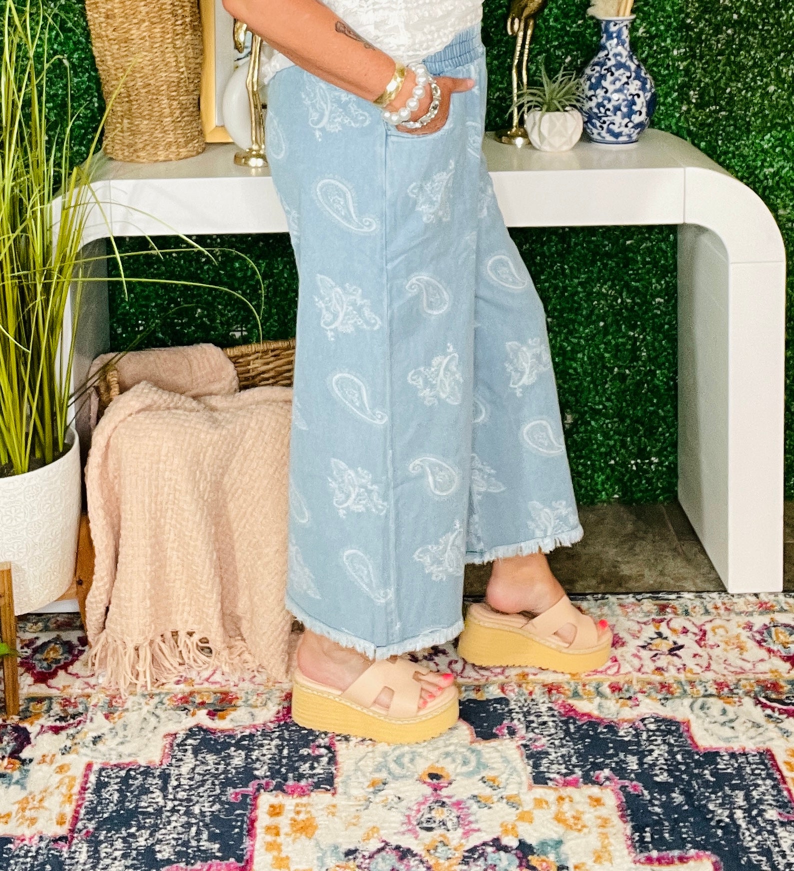 Paisley Spirit Light Denim Paisley Wide Leg Pants
