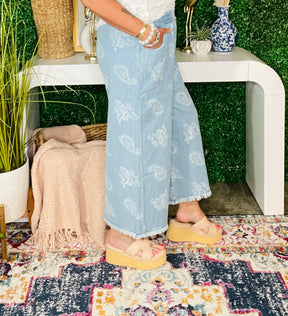 Paisley Spirit Light Denim Paisley Wide Leg Pants