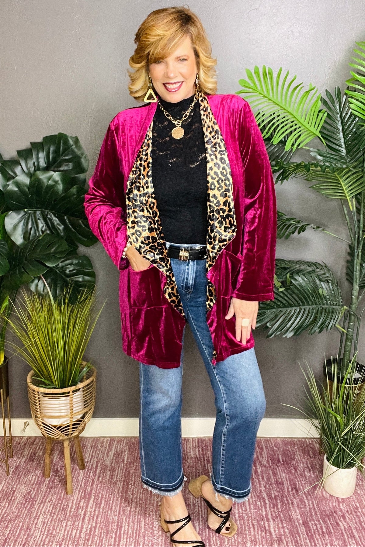 Fierce By Nature Raspberry Velvet Cardigan - OT082RS