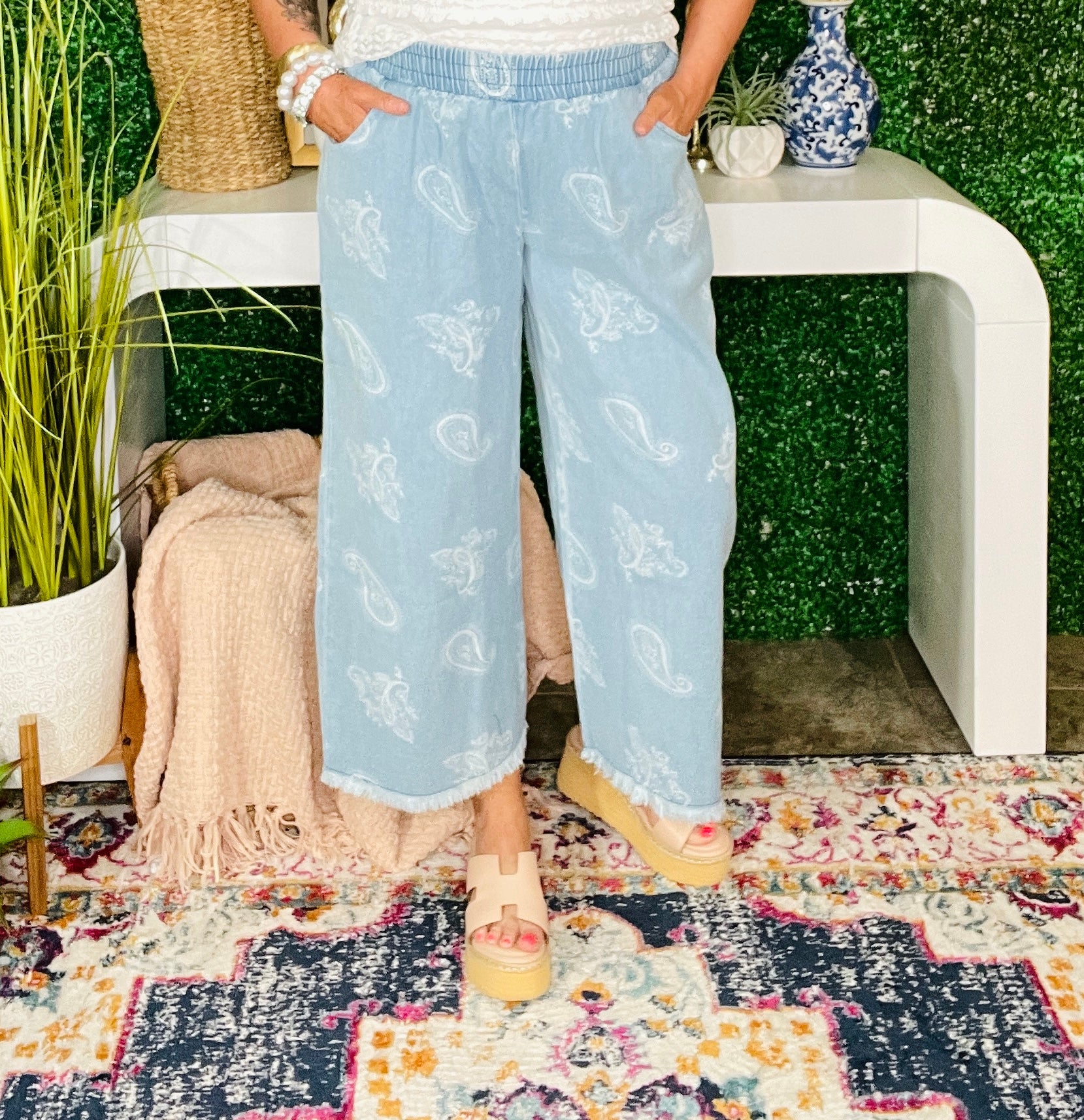 Paisley Spirit Light Denim Paisley Wide Leg Pants