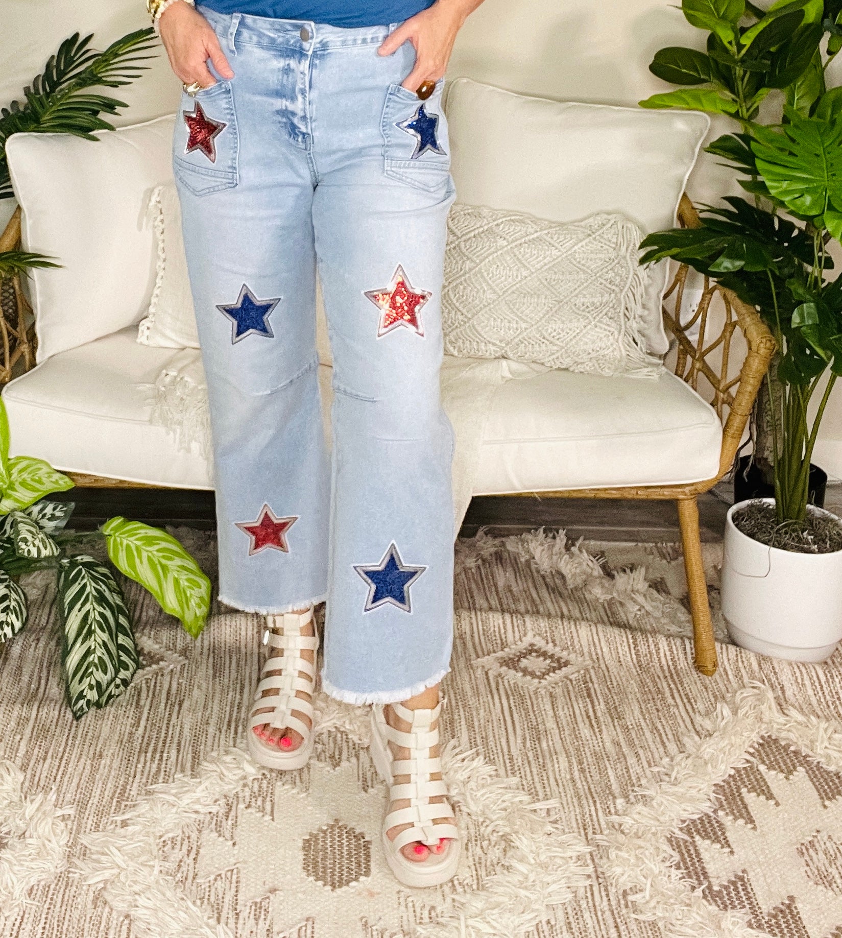 Star Spangled Denim  Sequin Stars Patch Jeans
