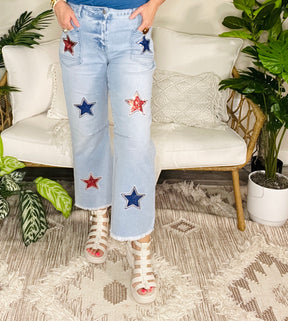 Star Spangled Denim  Sequin Stars Patch Jeans