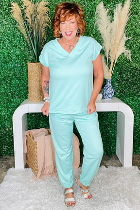 I Want Candy Mint V Neck Top And Drawstring Pant Set